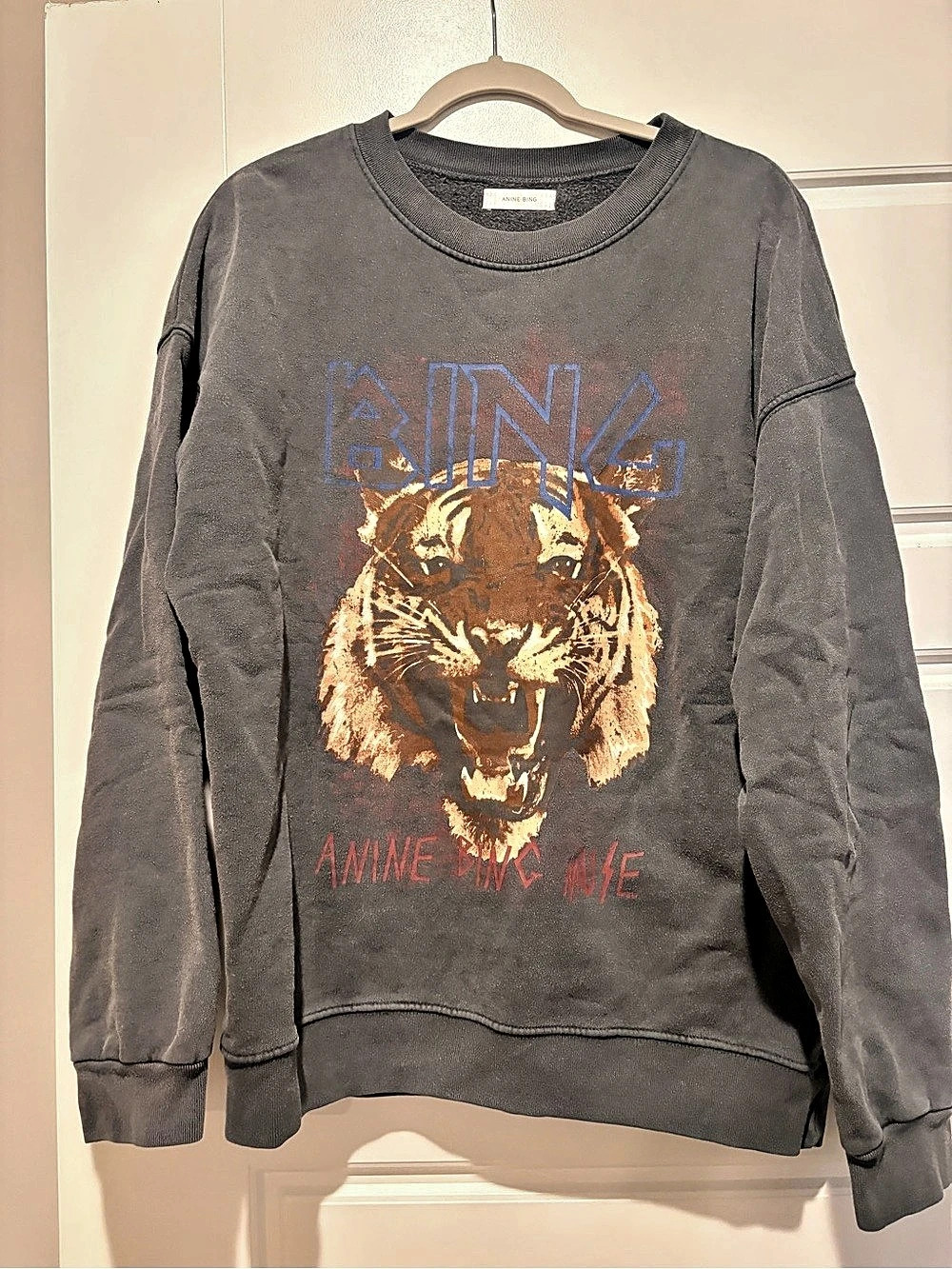 ANINE BING Miles Sweatshirt Tiger Graphic Gray